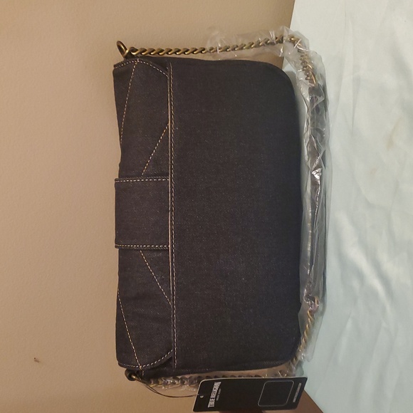 True religion denim handbag dark blue with gold stitching. 11.78w 7.5in h. - Picture 2 of 8